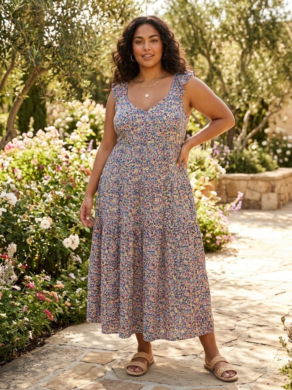 Old Navy Multicolor Floral Midi Dress